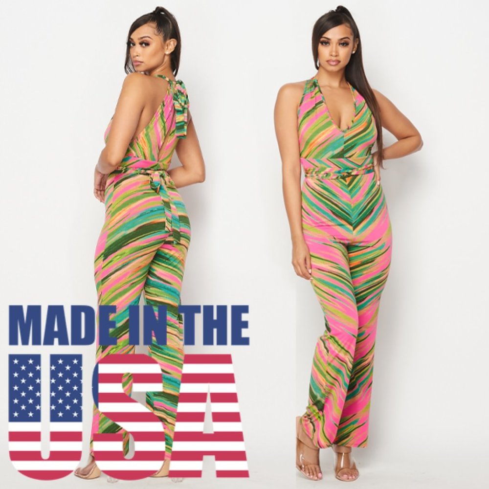 Printed Sleeveless Long Jumpsuit Beach Romper Play